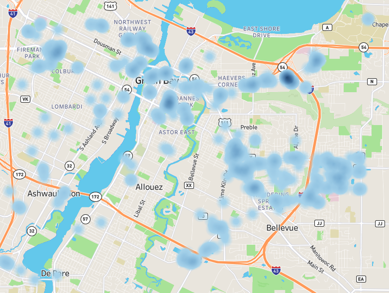 Green Bay demand density heat map