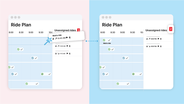 Auto Assigner automatically moving rides from the unassigned list to the Ride Plan.