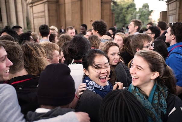College students in the class of 2019 participate in orientation in San Francisco.